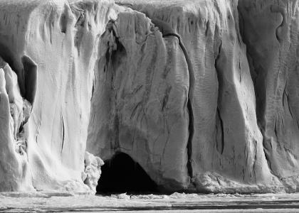 black and white photo of glacier